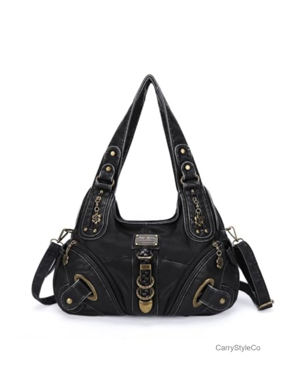 Angel Kiss Washed PU Leather Hobo Satchel Shoulder Bag Large Convertible